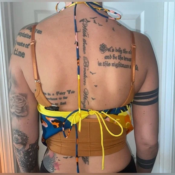 XS Scarf Halter Top Backless Blouse Women’s Boho Cropped Shirt Abstract Print - Picture 2 of 4